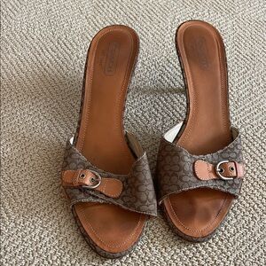 Coach Brown Monogram Mules